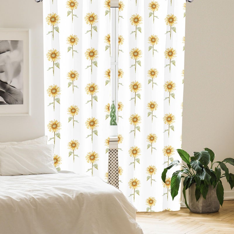 Lunarable Sunflower Window Curtains, Hand Drawn Floral Pattern Watercolor Effect Nature Illustration, Lightweight Decor 2-Panel Set with Rod Pocket, Pair of - 28" x 63", Green Ginger - Image 4